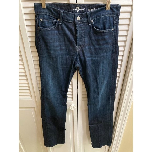 7 For All Mankind Standard Straight Leg Stretch Blue Jeans Button Fly Size 32 - Picture 1 of 6